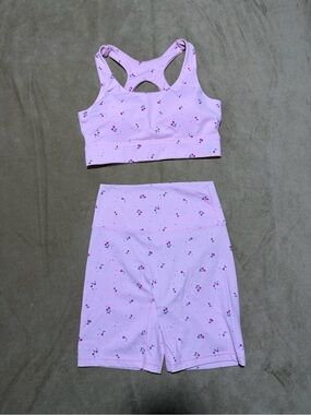 Astoria Light Pink w/ cherries matching Sports Bra & Shorts Activewear Set